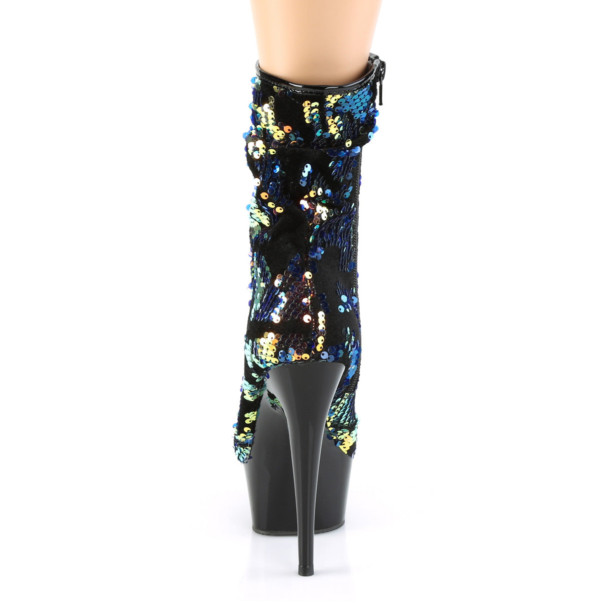Pleaser Botas de tobillo para mujer DELIGHT-1004 lentejuelas iridiscentes azules / blk