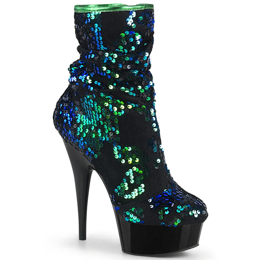 Pleaser Botas de tobillo para mujer DELIGHT-1004 Lentejuelas iridiscentes verdes / BLK