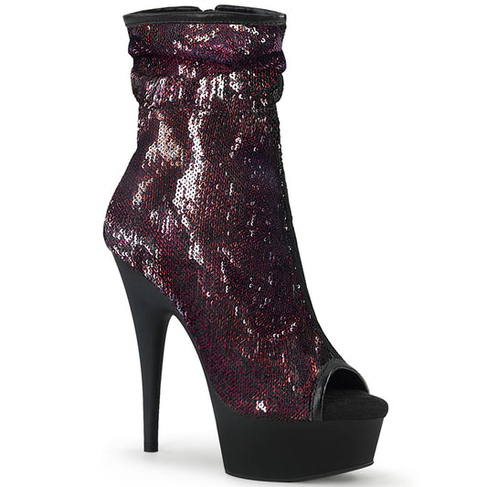 Pleaser Botas de tobillo para mujer DELIGHT-1008sq Borgundy Lentejuelas / BLK MATE