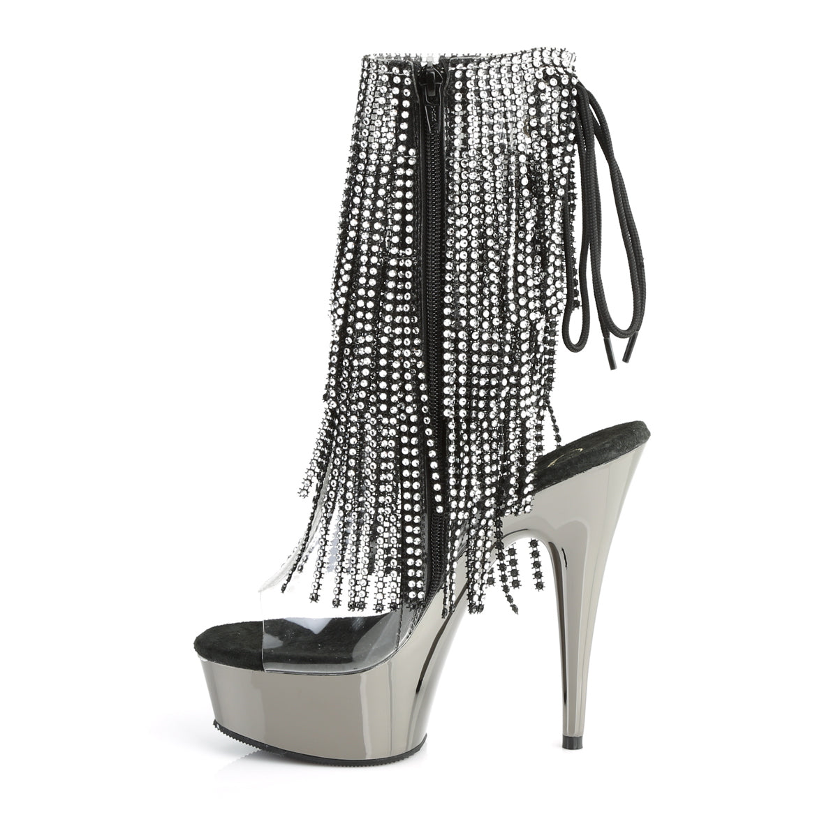 Pleaser Botas de tobillo para mujer DELIGHT-1017RSF CLR-BLK / Chrome de Pewter Oscuro