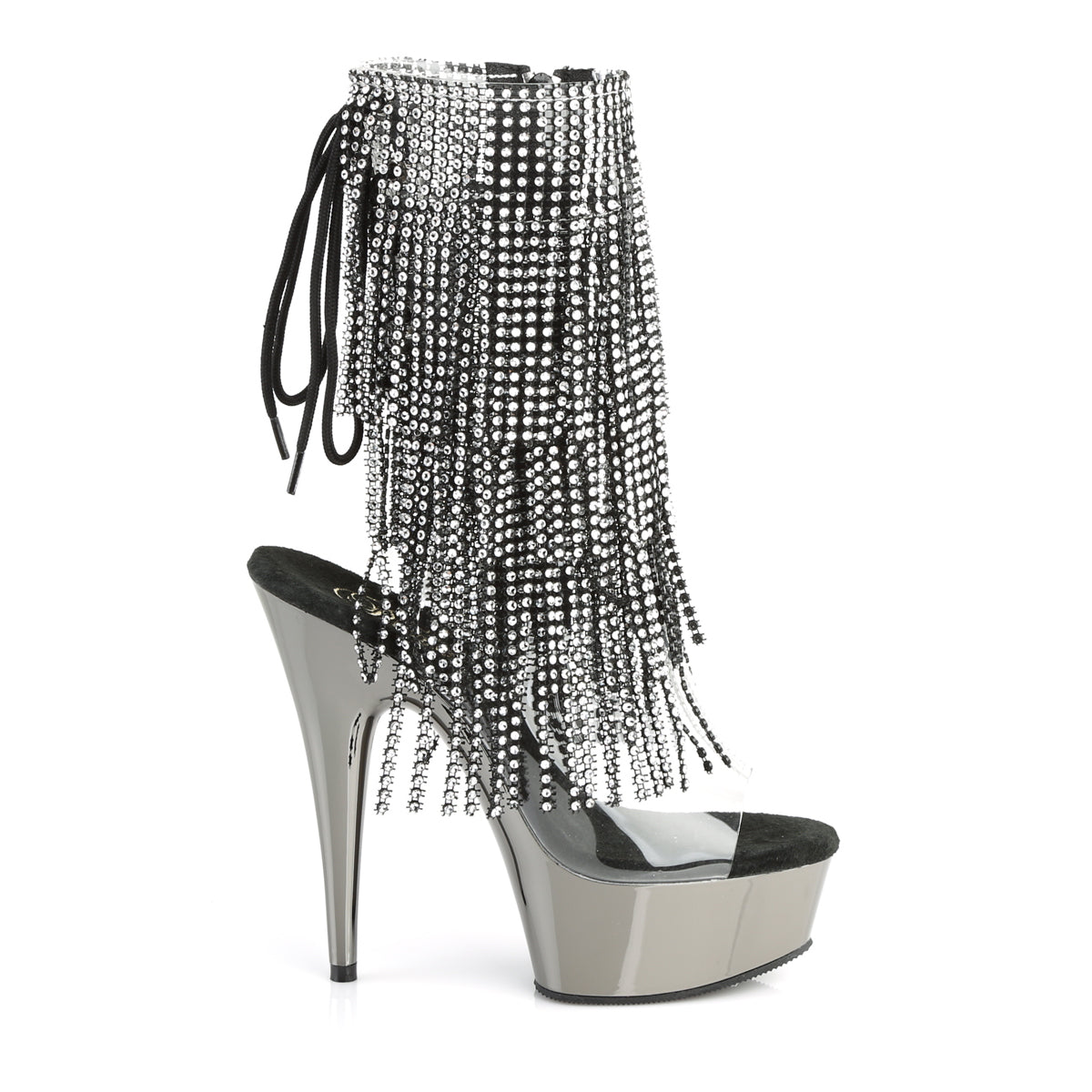 Pleaser Botas de tobillo para mujer DELIGHT-1017RSF CLR-BLK / Chrome de Pewter Oscuro
