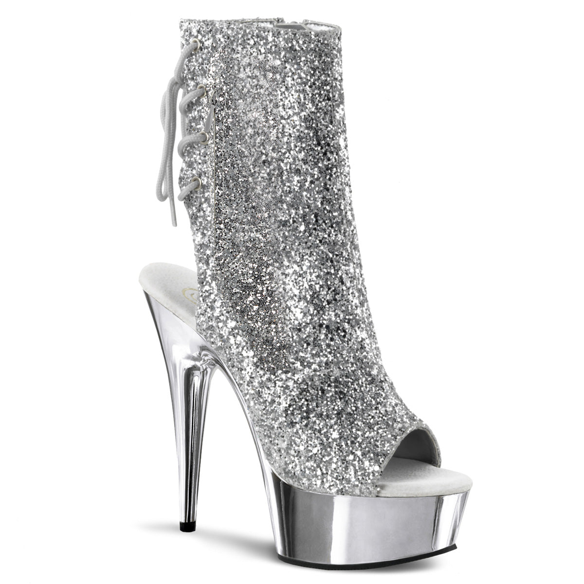 Pleaser Womens Ankle Boots DELIGHT-1018G Slv Gltr/Slv Chrome