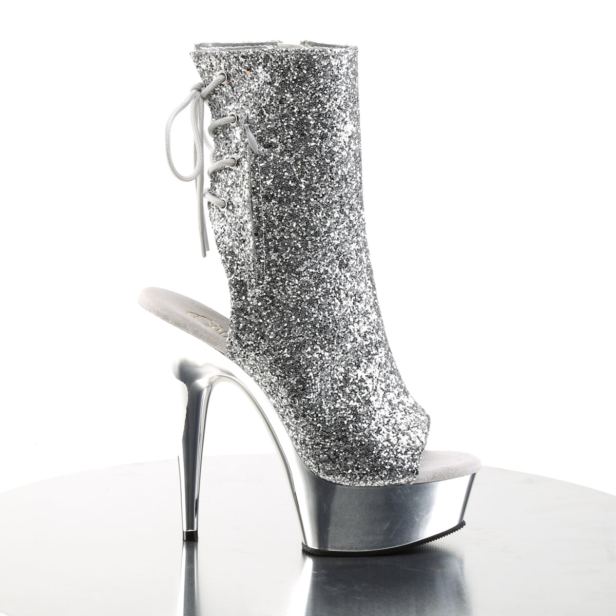 Pleaser Womens Ankle Boots DELIGHT-1018G Slv Gltr/Slv Chrome