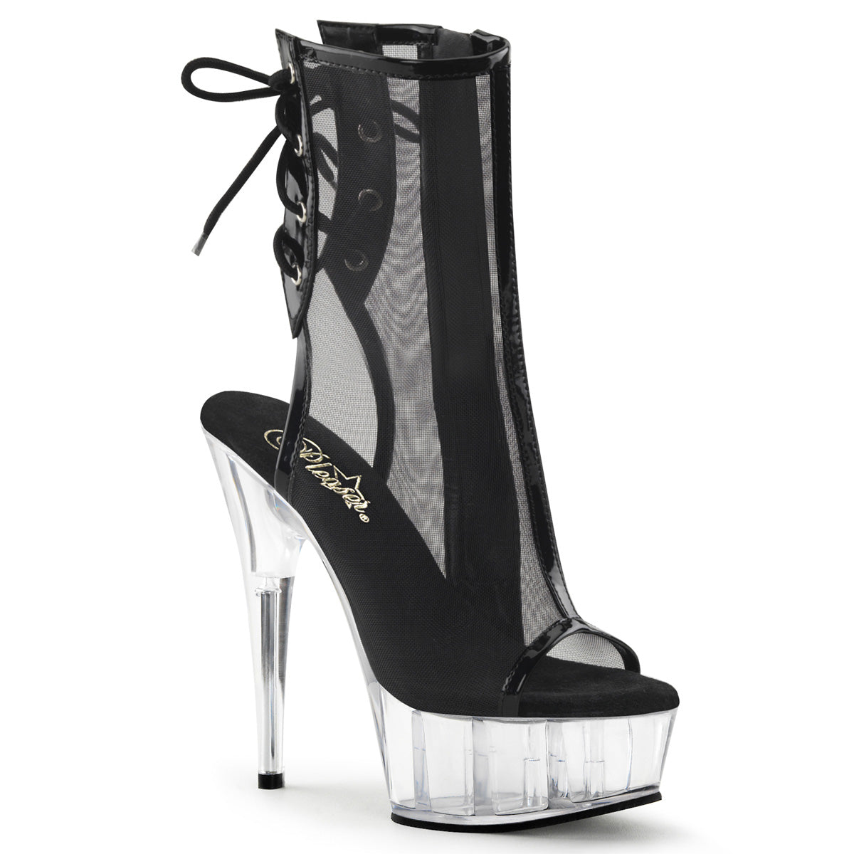 Pleaser Botas de tobillo para mujer DELIGHT-1018msh BLK BLK PAT-MESH / CLR