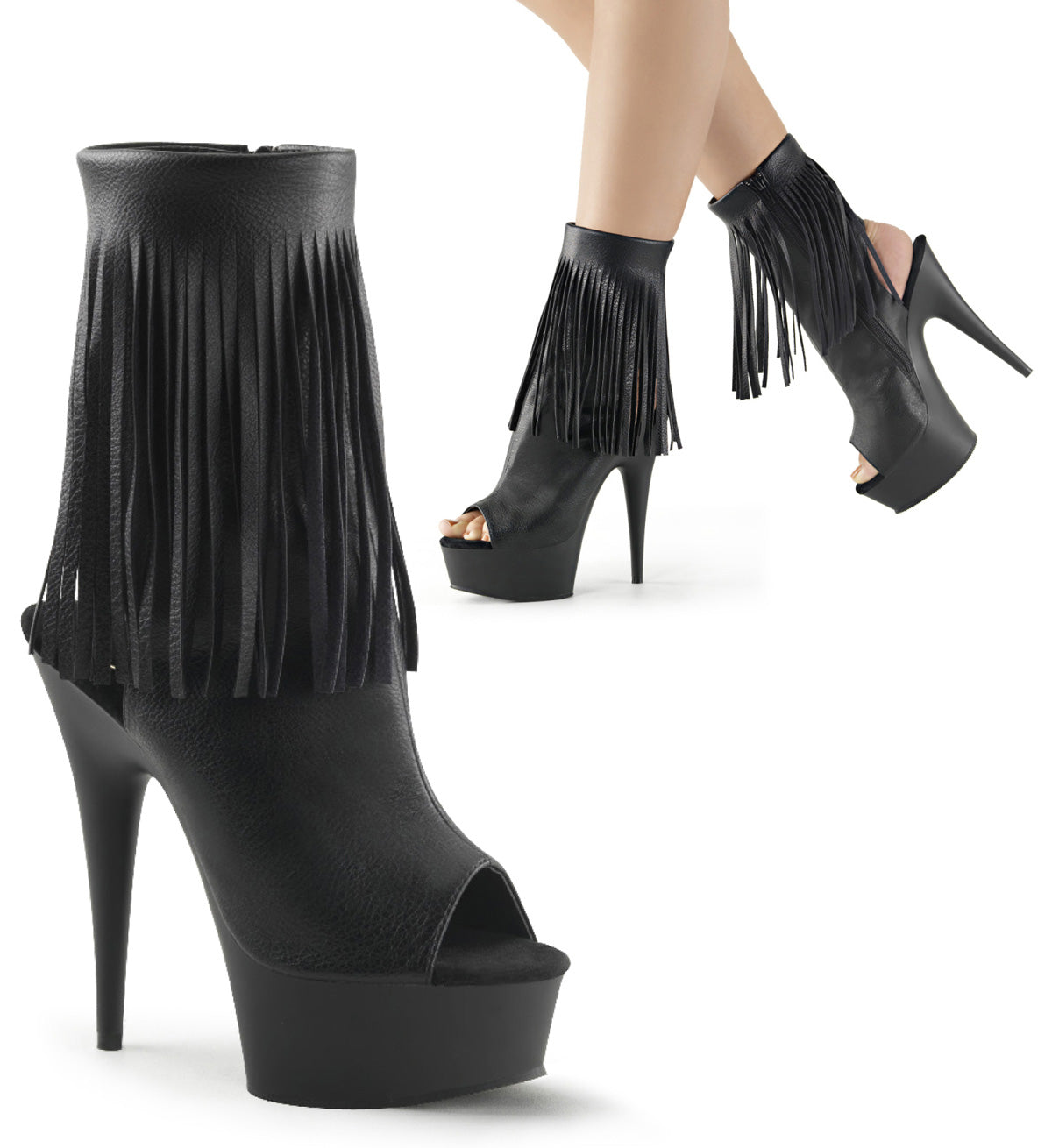Pleaser Botas de tobillo para mujer DELIGHT-1019 Blk Faux Cuero / Blk Mate