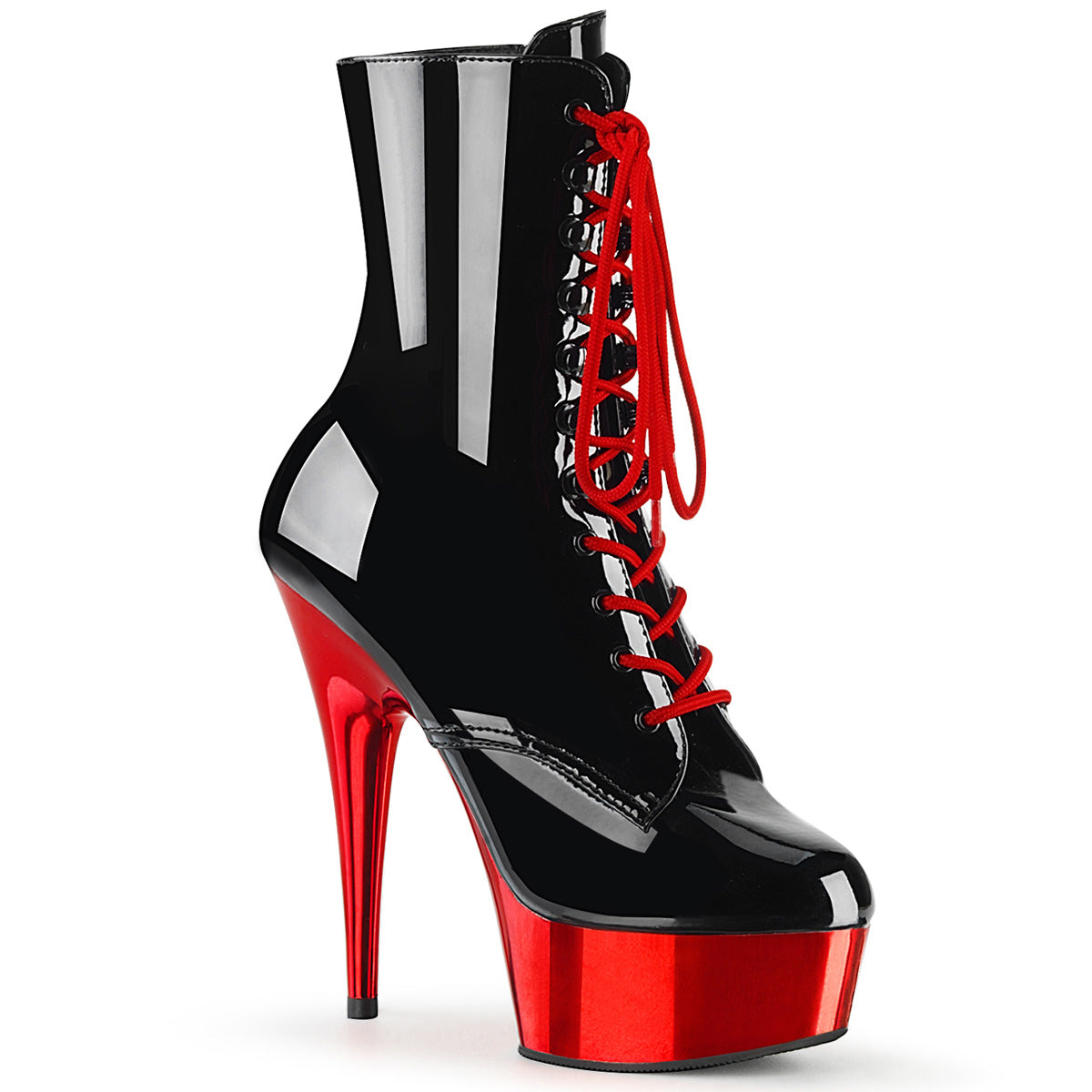 Pleaser Botas de tobillo para mujer DELIGHT-1020 BLK PAT / RED CHROME