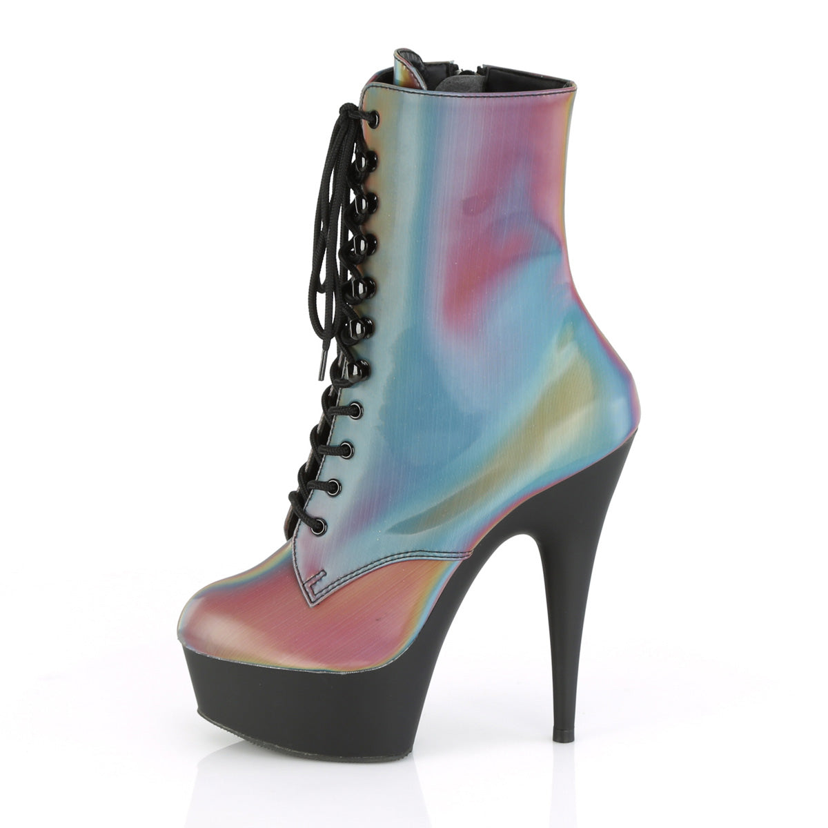 Pleaser Botas de tobillo para mujer DELIGHT-1020Reffl Rainbow Reflectante / blk mate