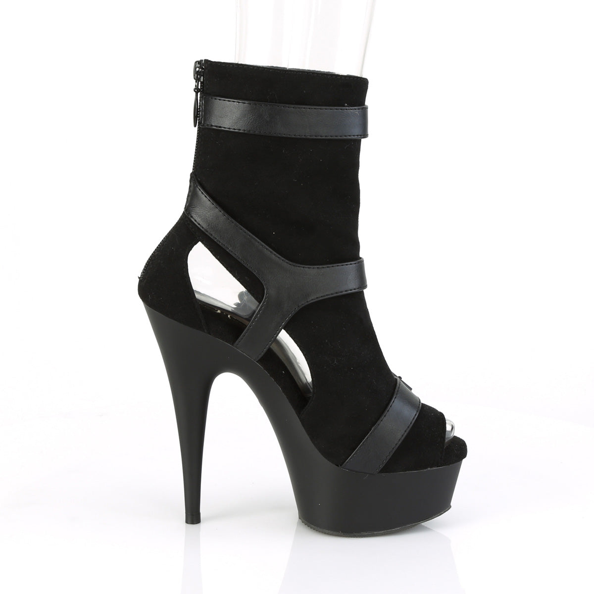 Pleaser Womens Ankle Boots DELIGHT-1037 Blk Faux Suede-Faux Leather/Blk Matte