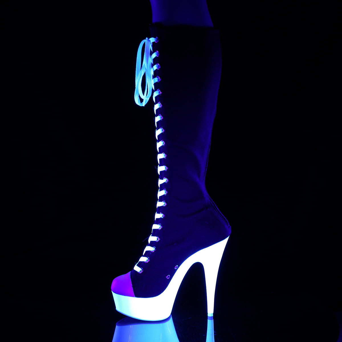 Pleaser Botas de mujer DELIGHT-2000sk-02 Blk Canvas-White Faux Cuero / Neon White
