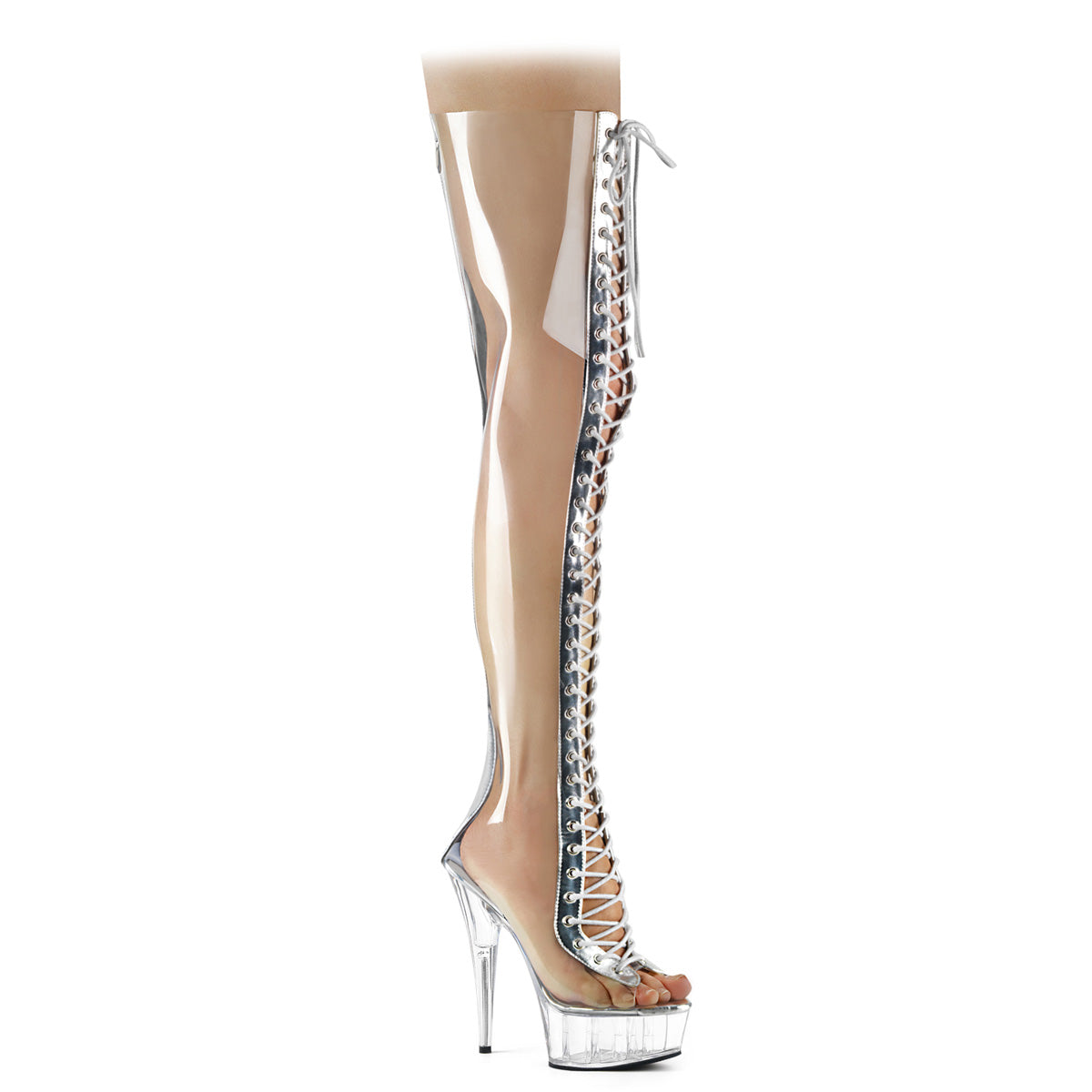 Pleaser Botas de mujer DELIGHT-3026 CLR-SLV METALIC PU-TPU / CLR