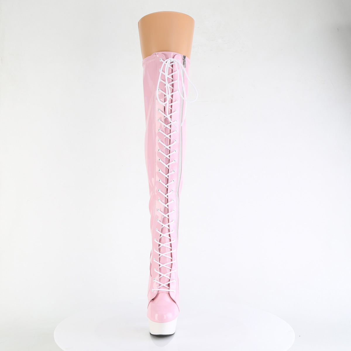 Pleaser DELIGHT-3029 B. Pink Str Hologram Pat/Wht Matte