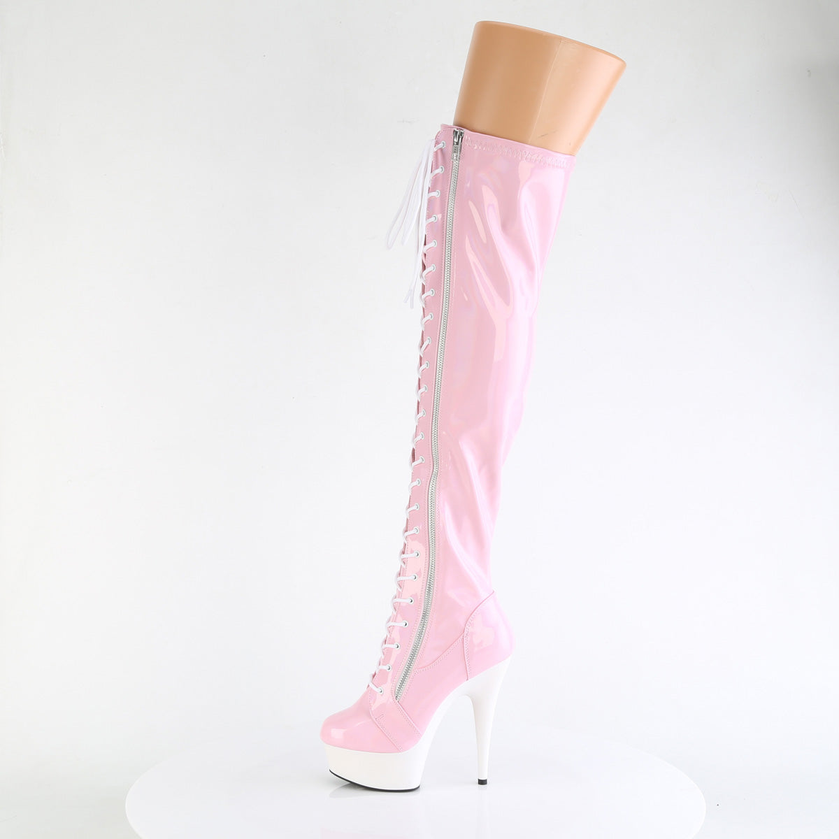Pleaser DELIGHT-3029 B. Pink Str Hologram Pat/Wht Matte