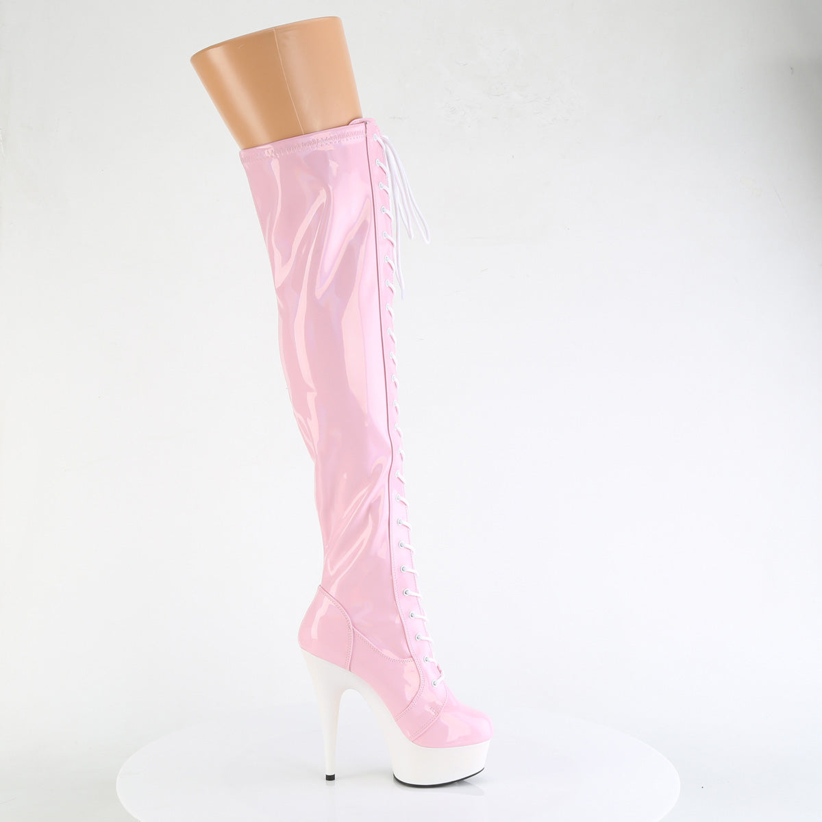 Pleaser DELIGHT-3029 B. Pink Str Hologram Pat/Wht Matte