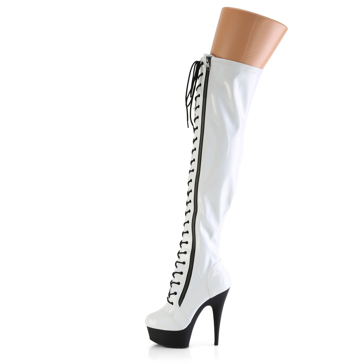 Pleaser DELIGHT-3029 Wht Str Hologram Pat/Blk Matte