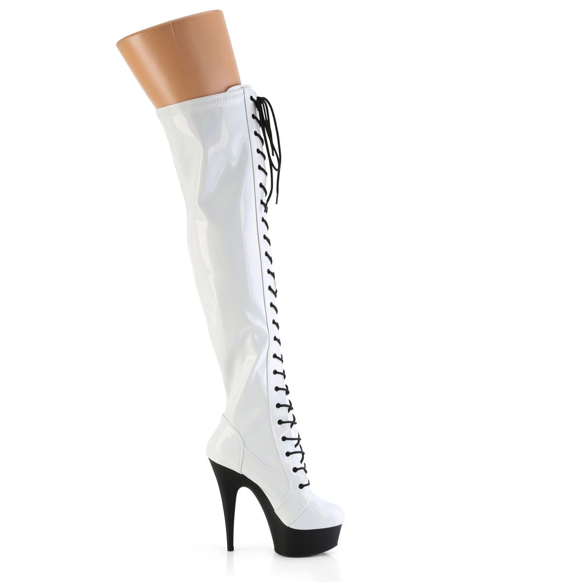 Pleaser DELIGHT-3029 Wht Str Hologram Pat/Blk Matte