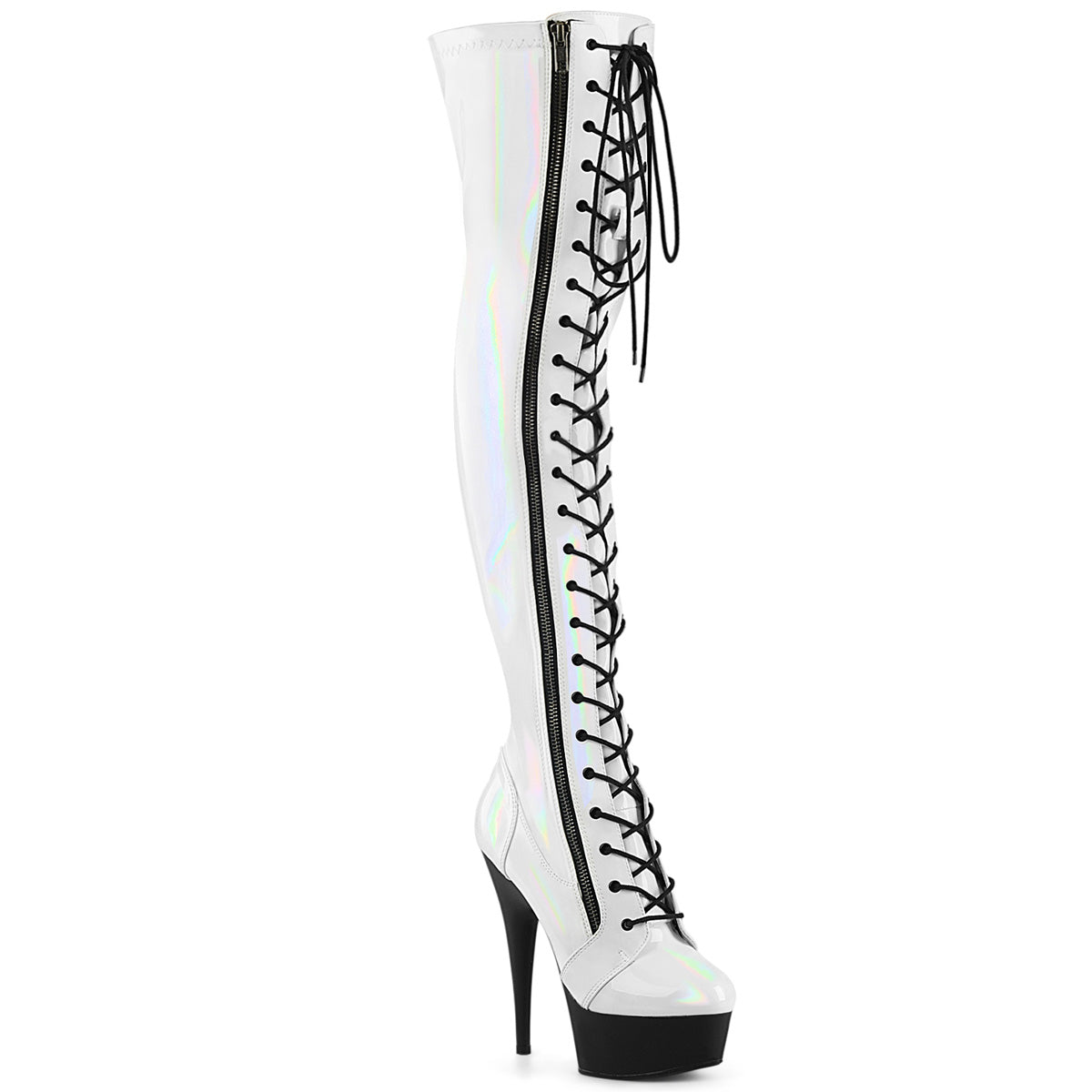 Pleaser DELIGHT-3029 Wht Str Hologram Pat/Blk Matte
