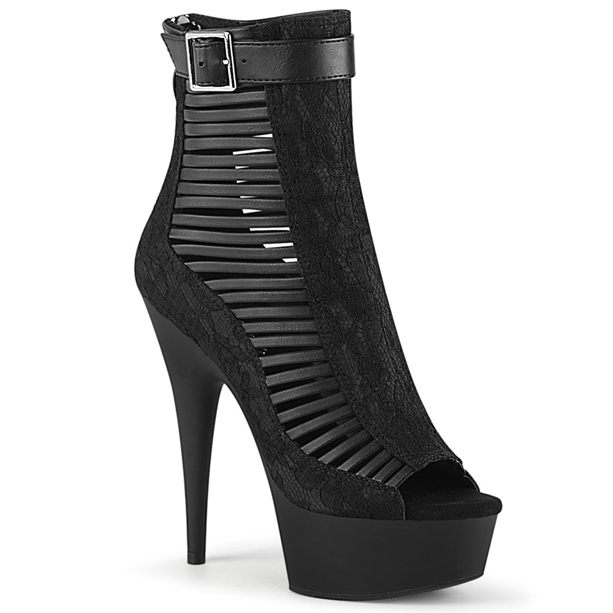 Pleaser Botas de tobillo para mujer DELIGHT-600-27lc Blk Faux Cuero-Teject / Blk Mate