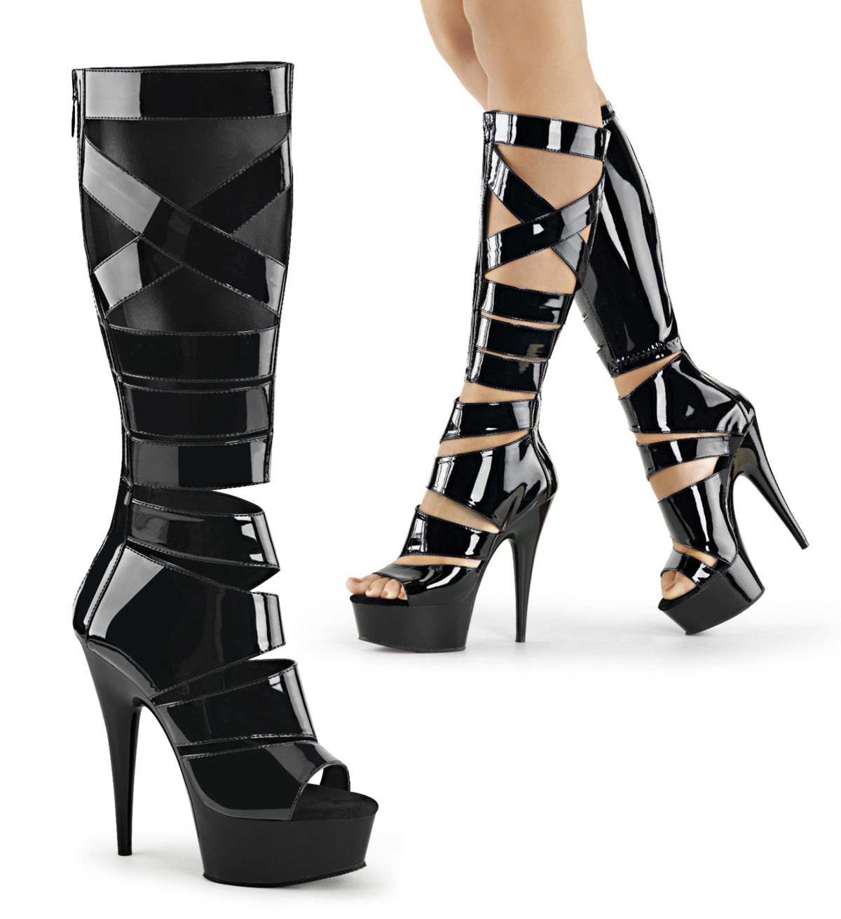 Pleaser Botas de mujer DELIGHT-600-49 BLK STR PAT / BLK