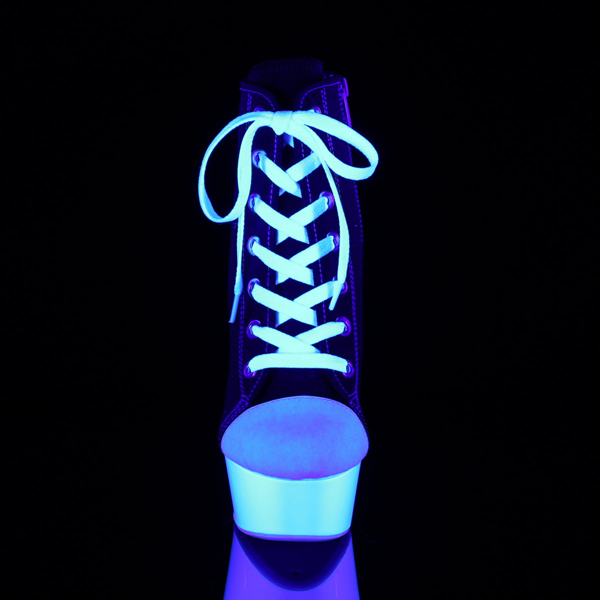 Pleaser Botas de tobillo para mujer DELIGHT-600sk-02 Blk lienzo / Neon White