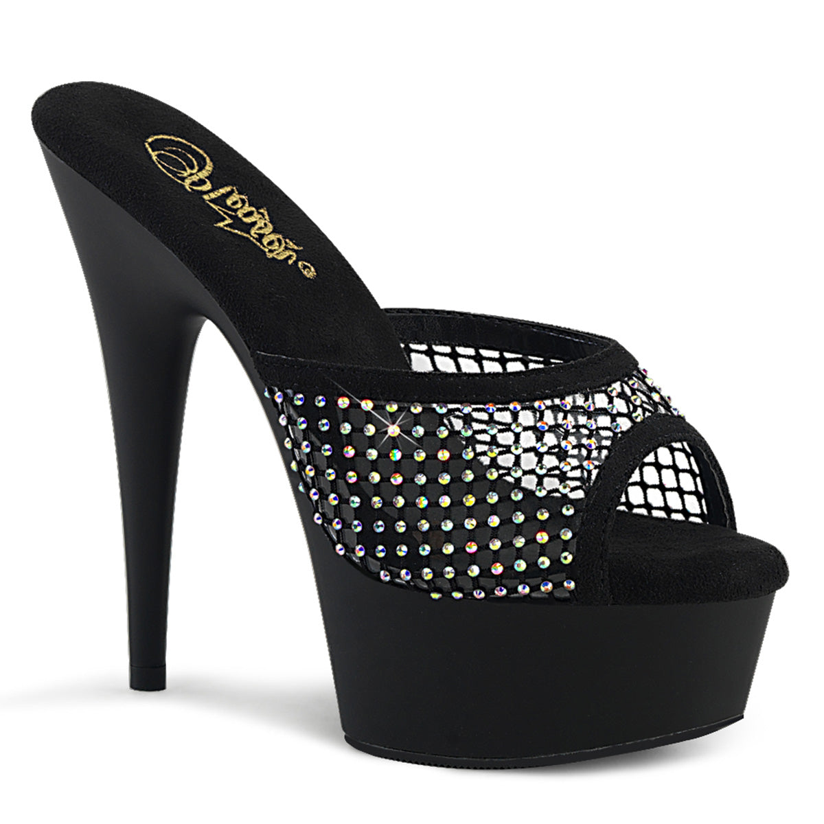 Pleaser Sandals DELIGHT-601-6RM Blk Faux Suede-RS Mesh/Blk Matte
