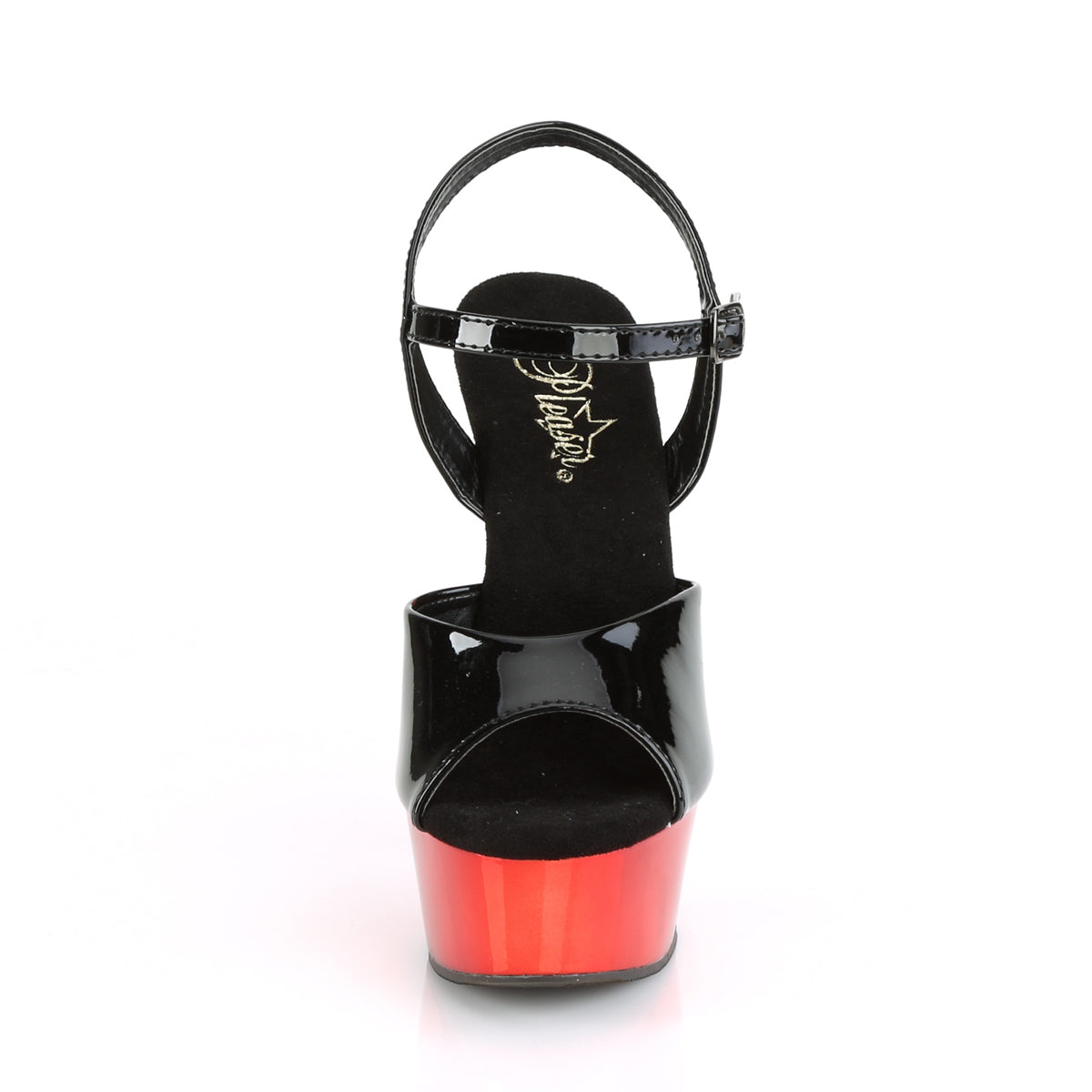 Pleaser Sandalias para mujer DELIGHT-609 Blk Pat / Red Chrome
