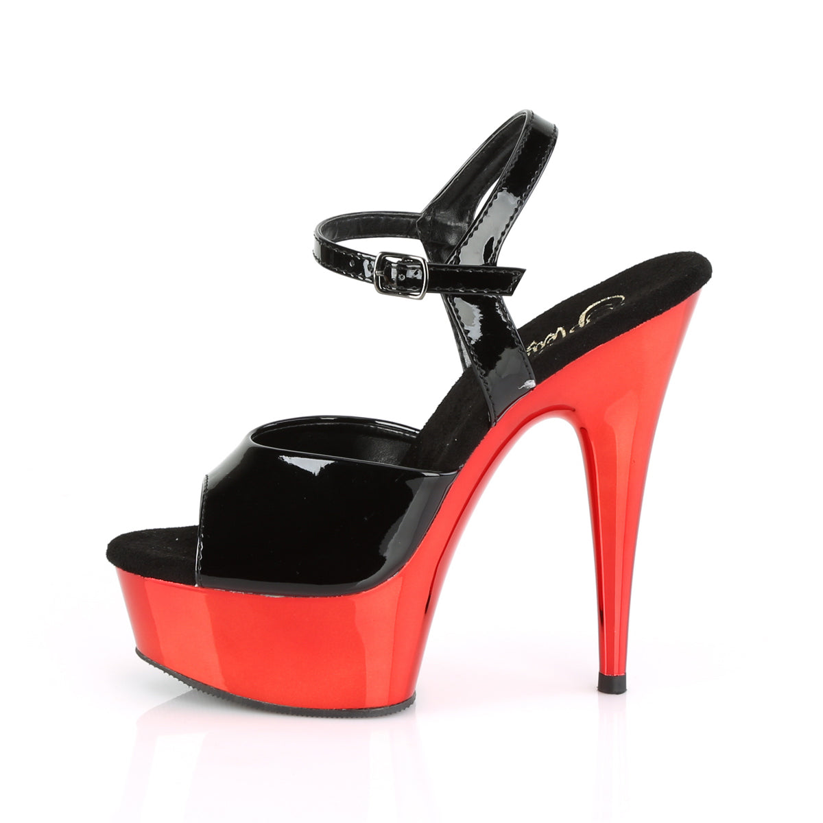 Pleaser Sandalias para mujer DELIGHT-609 Blk Pat / Red Chrome