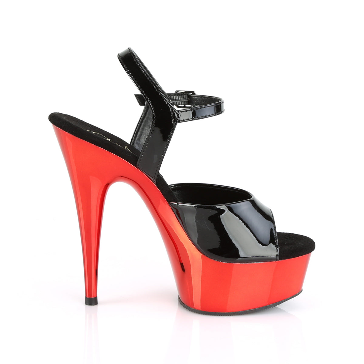 Pleaser Sandalias para mujer DELIGHT-609 Blk Pat / Red Chrome