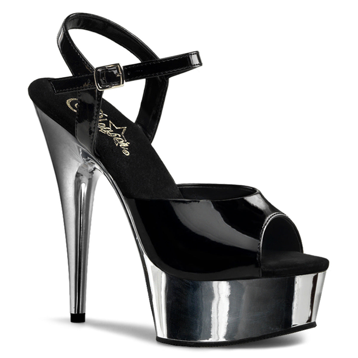 Pleaser Sandalias para mujer DELIGHT-609 BLK / SLV Chrome