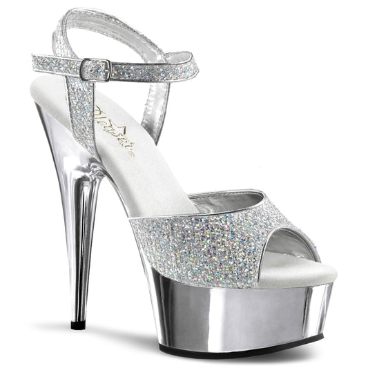 Pleaser Sandalias para mujer DELIGHT-609g SLV Multi Gltr / SLV Chrome