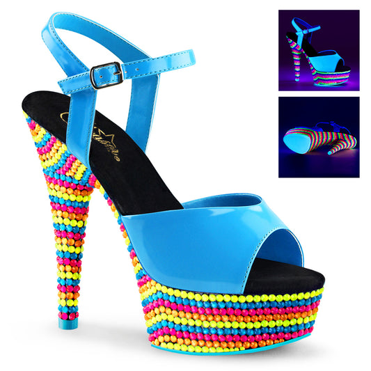Pleaser Sandalias para mujer DELIGHT-609rbs Neon Blue Pat / Neon Multi