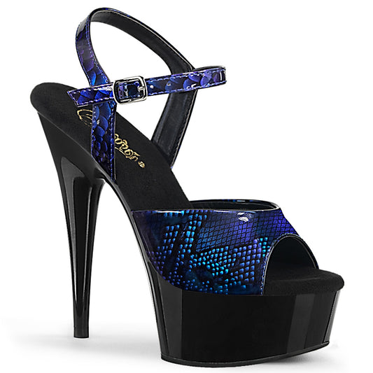 Pleaser Sandalias para mujer DELIGHT-609SP Royal Blue Snake Pat / Blk