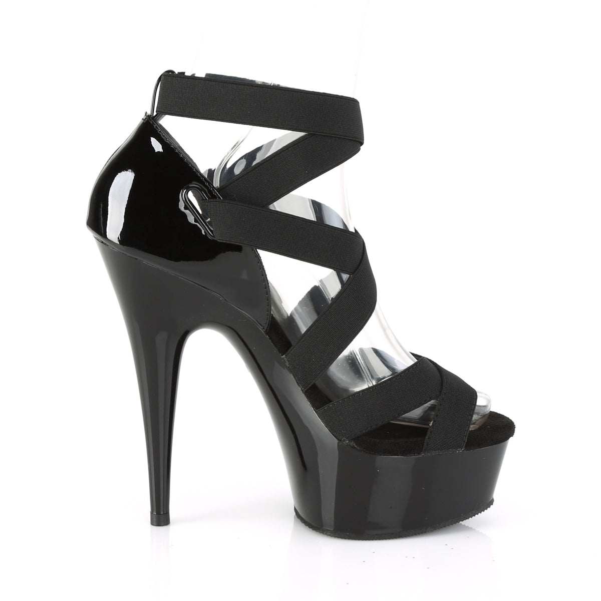 Pleaser Sandalias para mujer DELIGHT-657 BLK BANDA ELASTIC-PAT / BLK