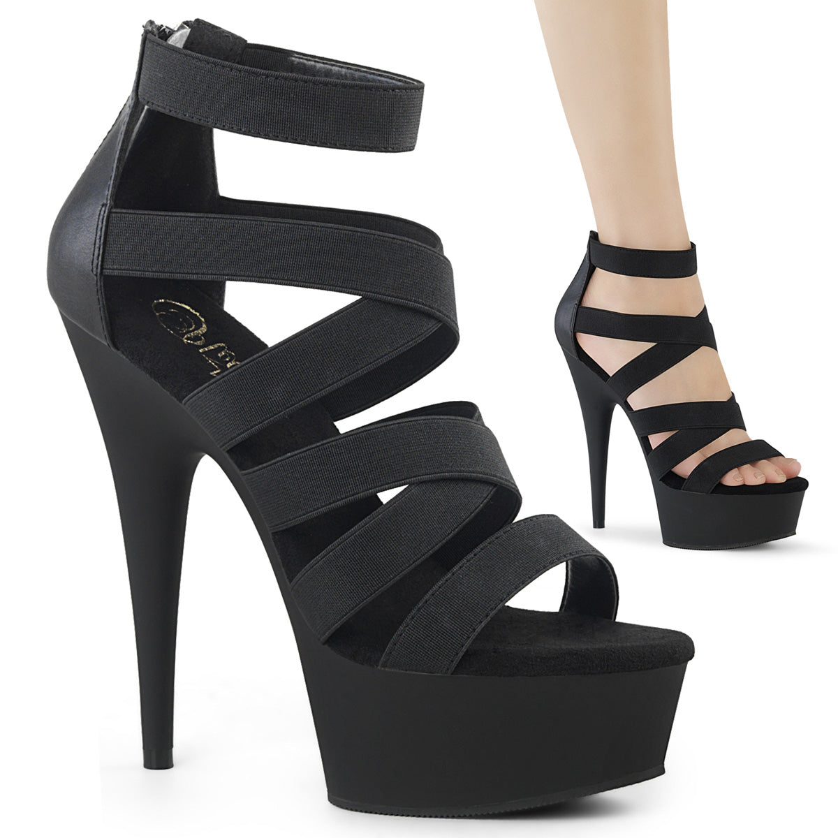 Pleaser Sandalias para mujer DELIGHT-659 Blk Banda Elástica-Faux Cuero / Blk Matte