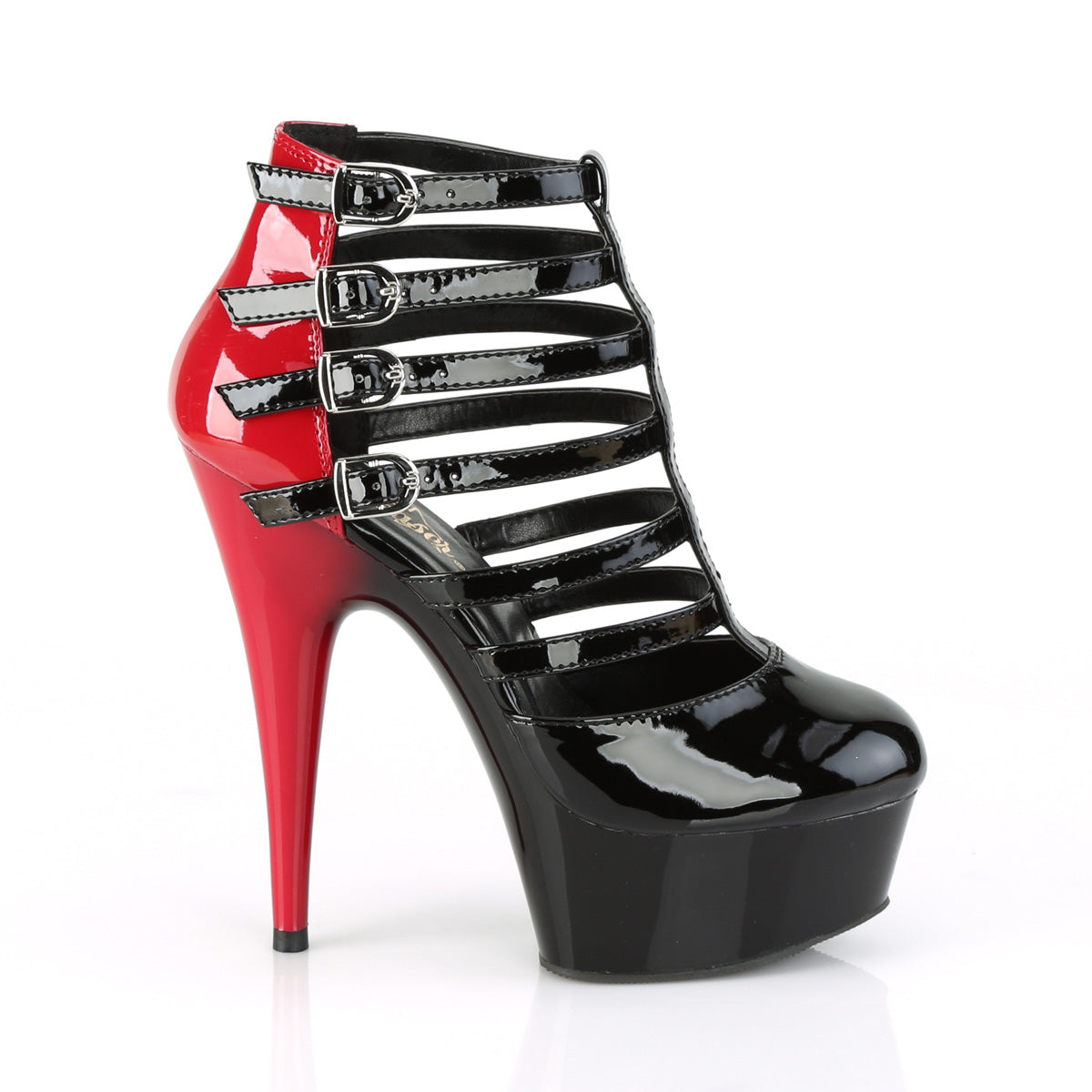 Pleaser Sandalias para mujer DELIGHT-695 BLK-RED PAT / BLK
