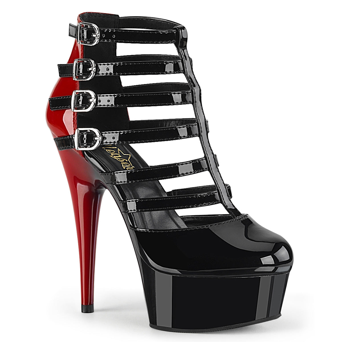 Pleaser Sandalias para mujer DELIGHT-695 BLK-RED PAT / BLK
