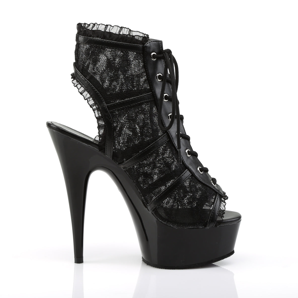 Pleaser Botas de tobillo para mujer DELIGHT-696LC BLK MESH-LACE / BLK