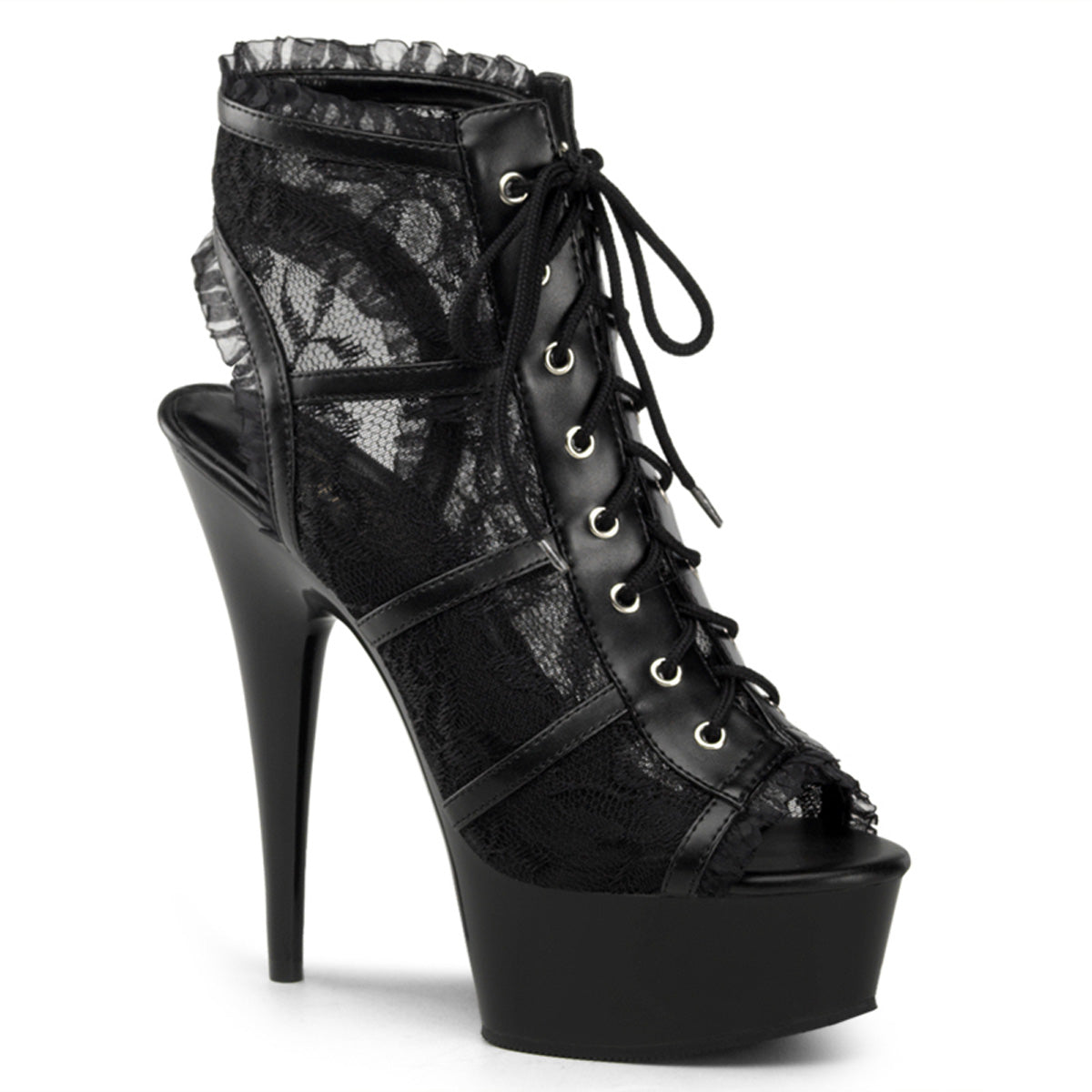 Pleaser Botas de tobillo para mujer DELIGHT-696LC BLK MESH-LACE / BLK