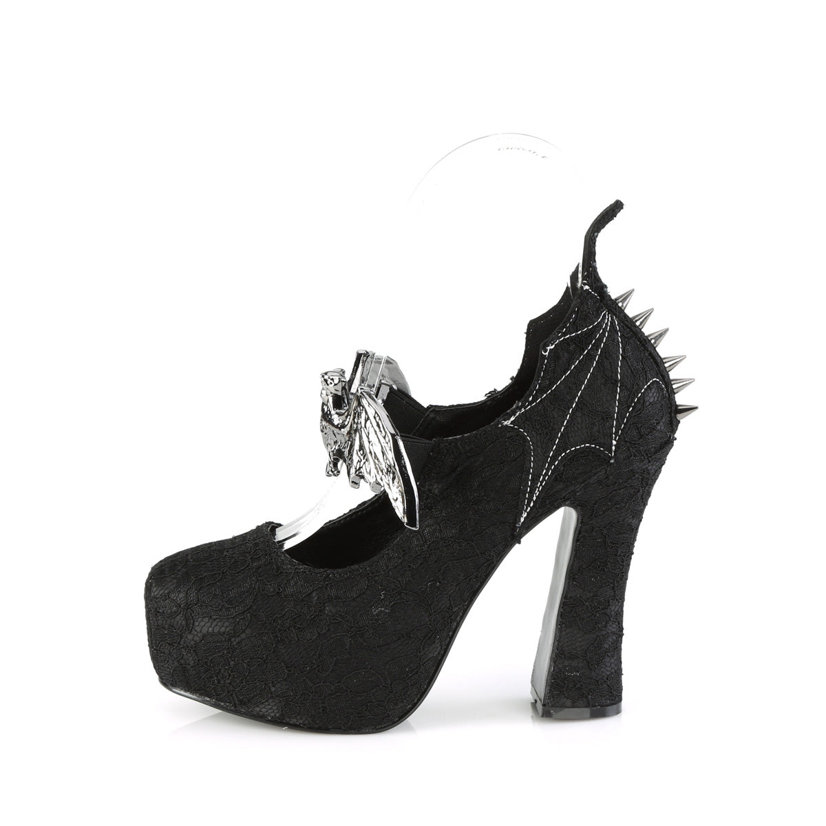 DemoniaCult Bombas de mujeres DEMON-18 BLK encaje negro satinado