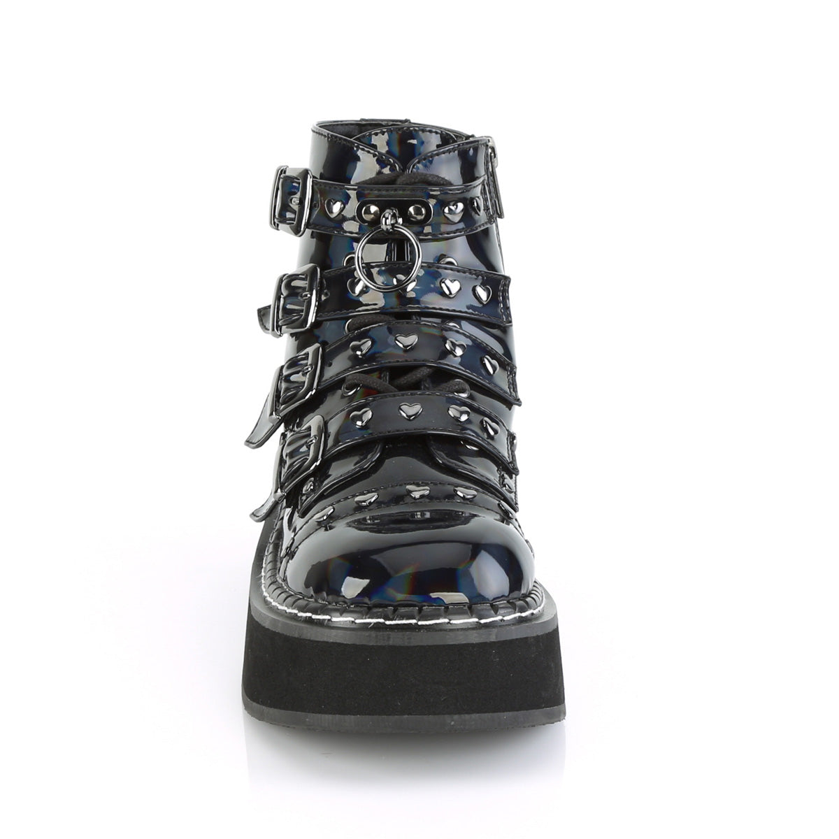 DemoniaCult Botas de tobillo para mujeres EMILY-315 BLK Hologram cuero vegano