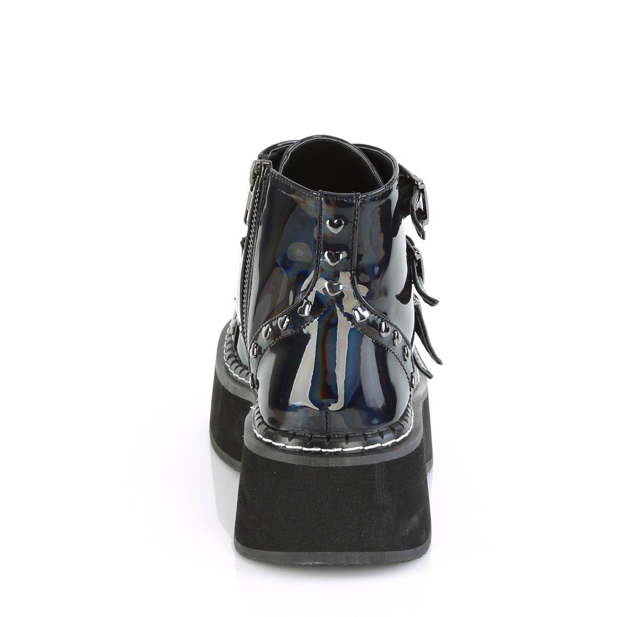 DemoniaCult Botas de tobillo para mujeres EMILY-315 BLK Hologram cuero vegano