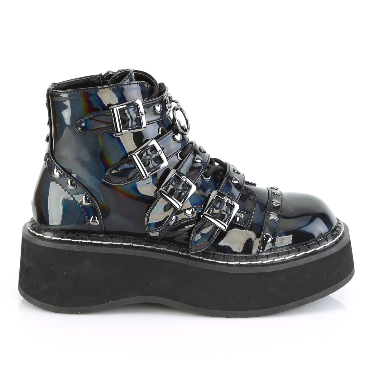 DemoniaCult Botas de tobillo para mujeres EMILY-315 BLK Hologram cuero vegano