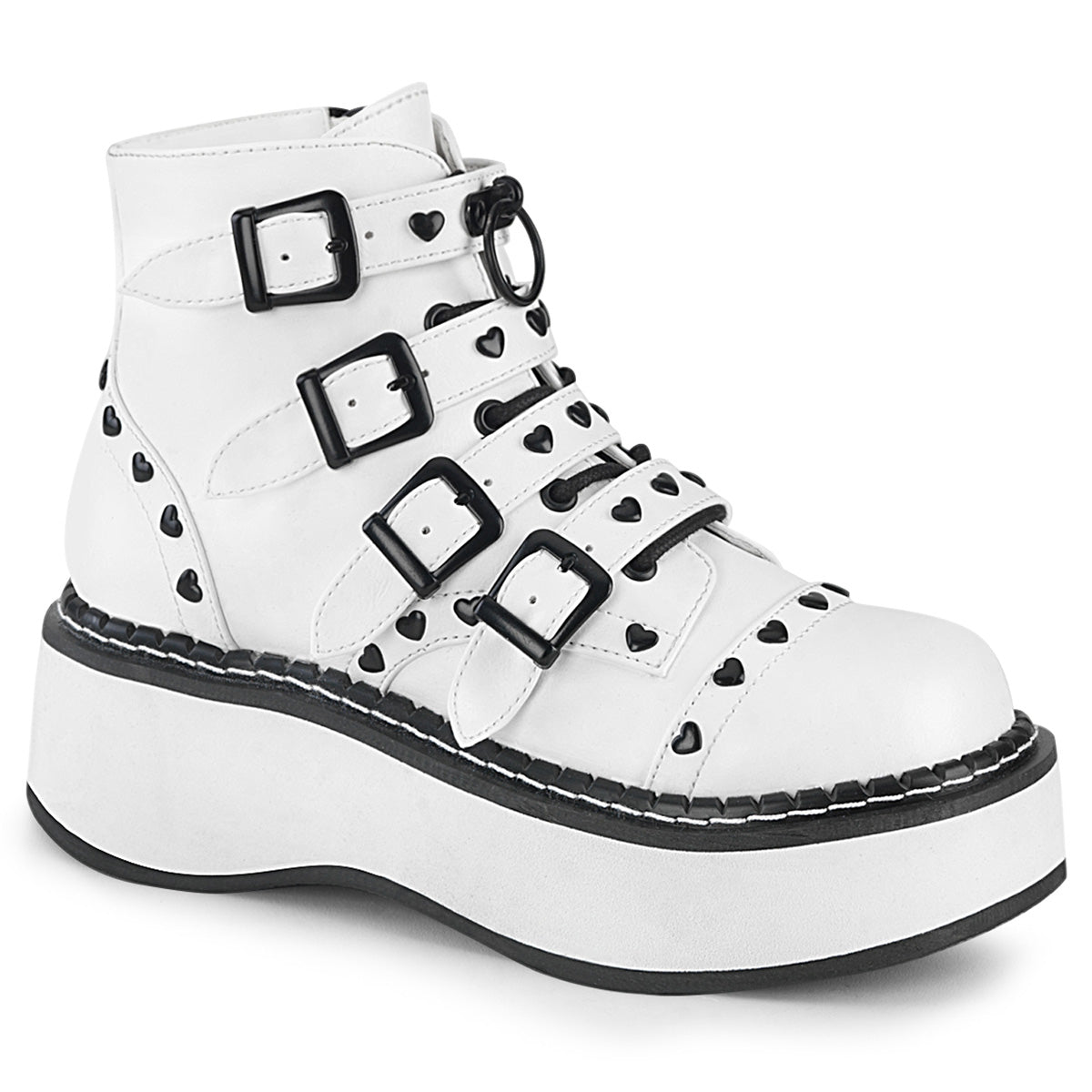 DemoniaCult Botas de tobillo para mujeres EMILY-315 cuero vegano blanco