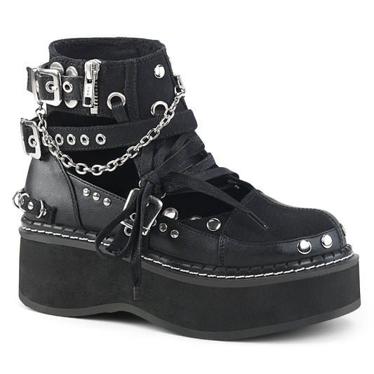 DemoniaCult Botas de tobillo para mujeres EMILY-317 BLK LANVAS-VEGAN PULO