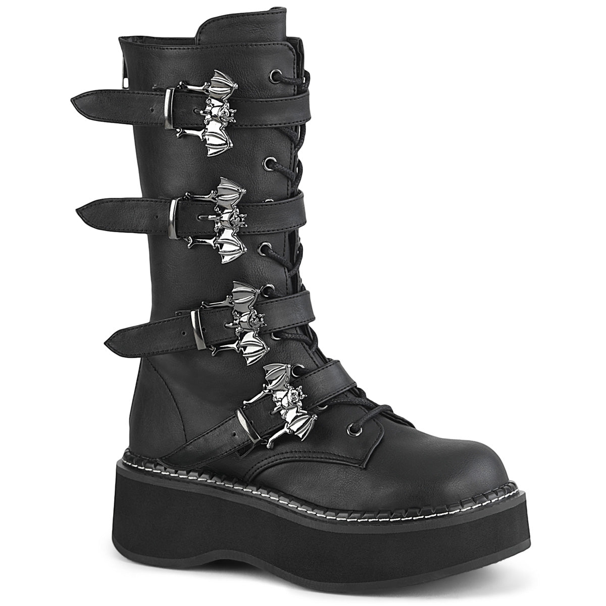 DemoniaCult Botas de mujer EMILY-322 BLK de cuero vegano