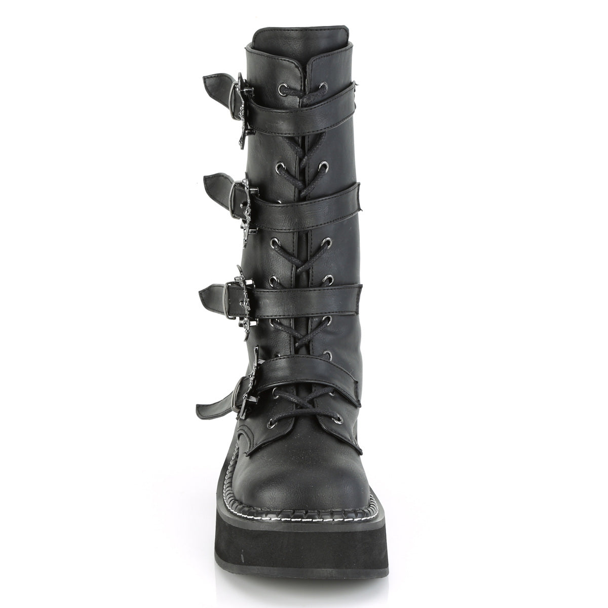 DemoniaCult Botas de mujer EMILY-322 BLK de cuero vegano