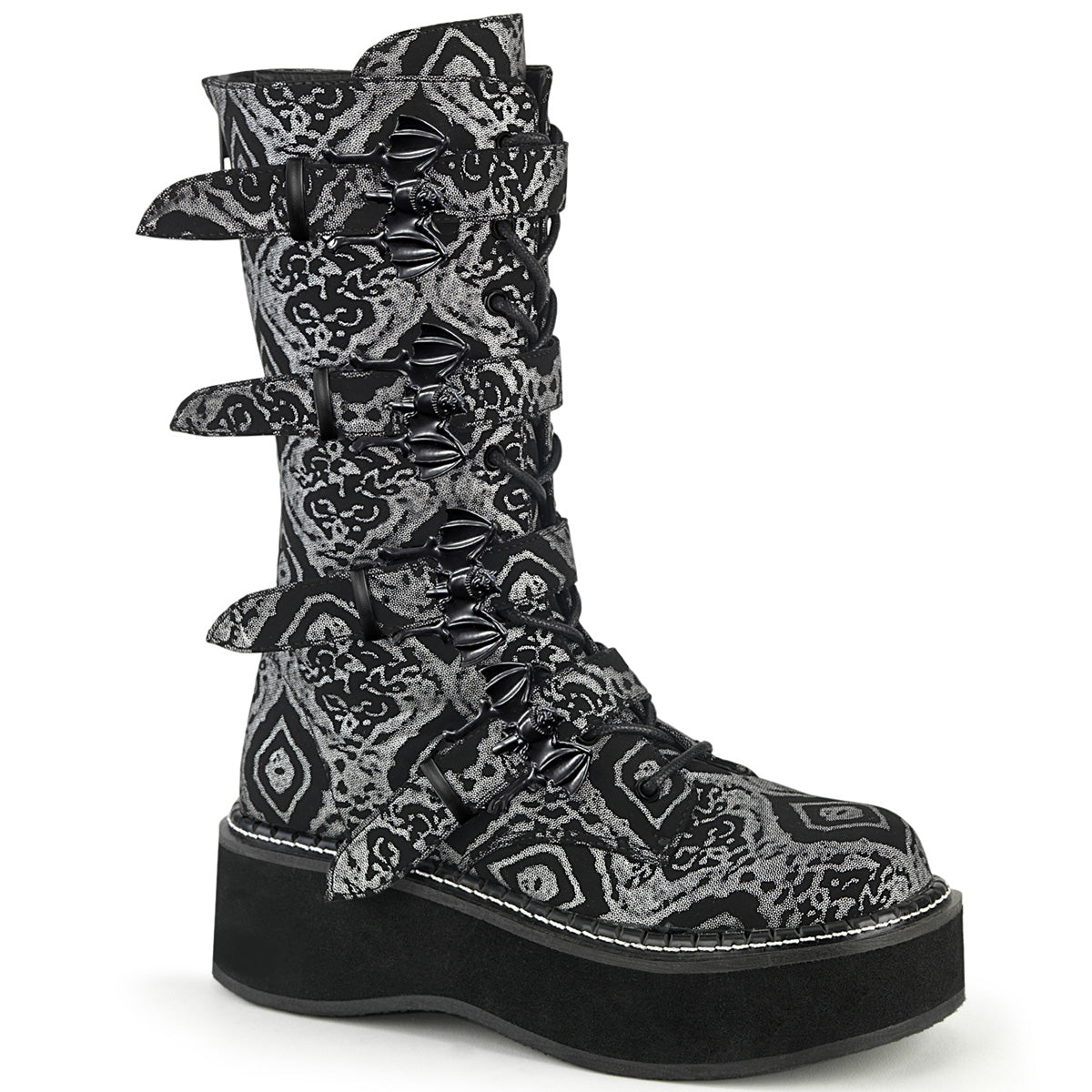 DemoniaCult Botas EMILY-322 BLK Silver Faux Nubuck Leather