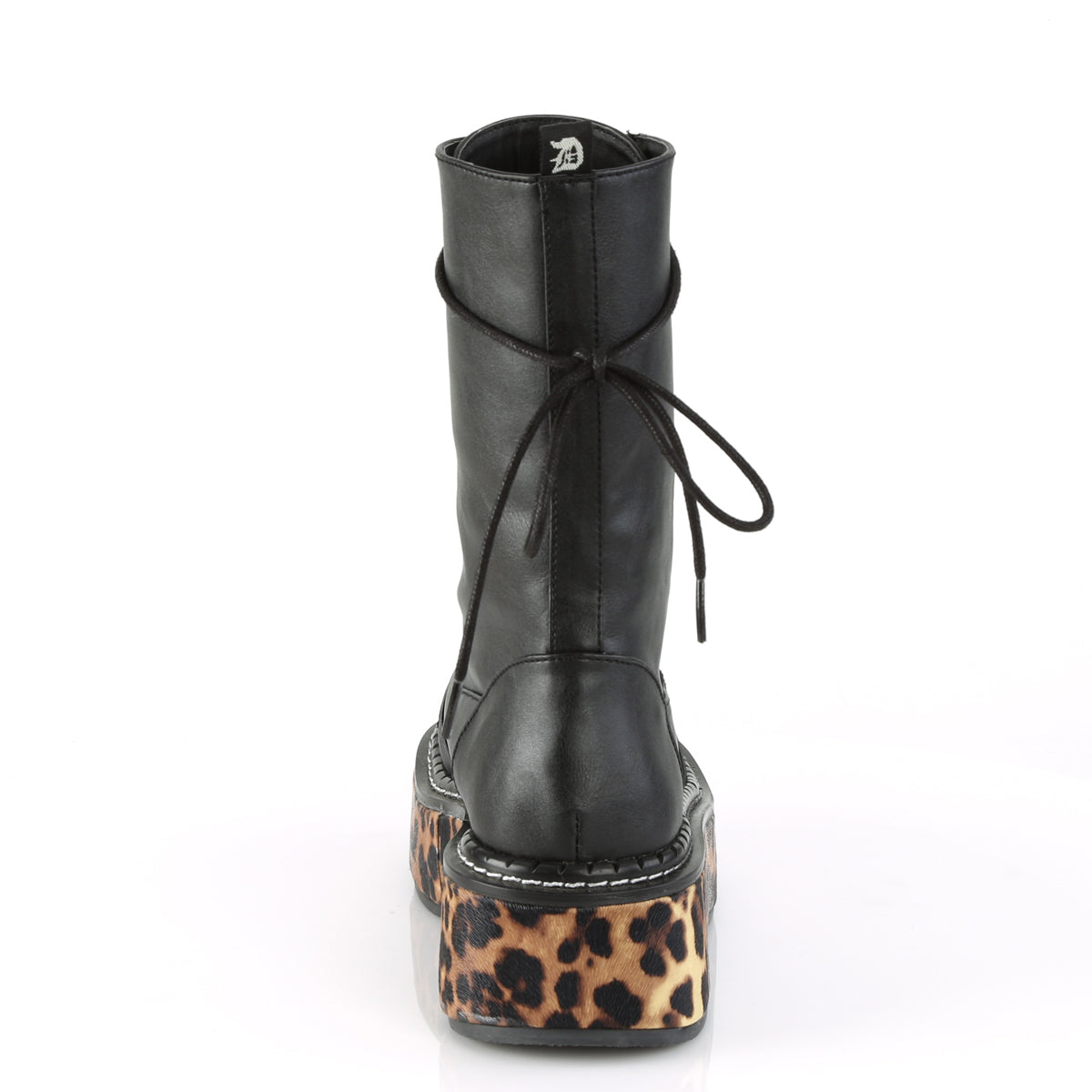 DemoniaCult Botas de mujer EMILY-350 BLK-Leopard impreso cuero vegano