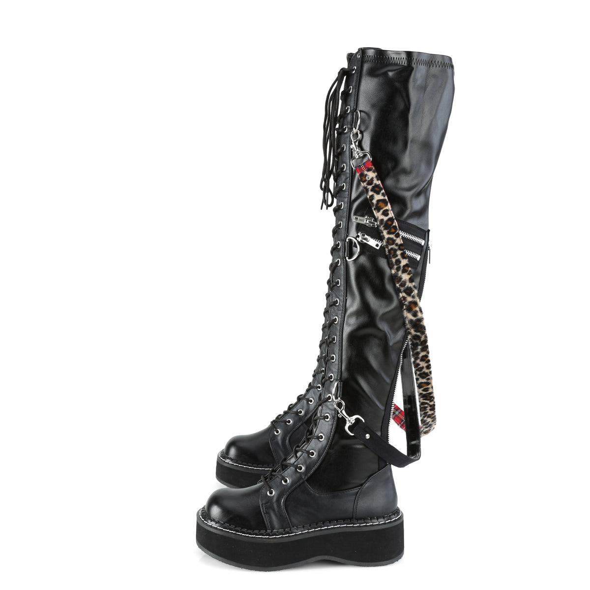 DemoniaCult Botas de mujer EMILY-377 Blk str cuero vegano