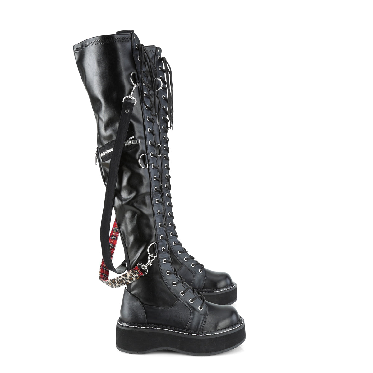 DemoniaCult Botas de mujer EMILY-377 Blk str cuero vegano
