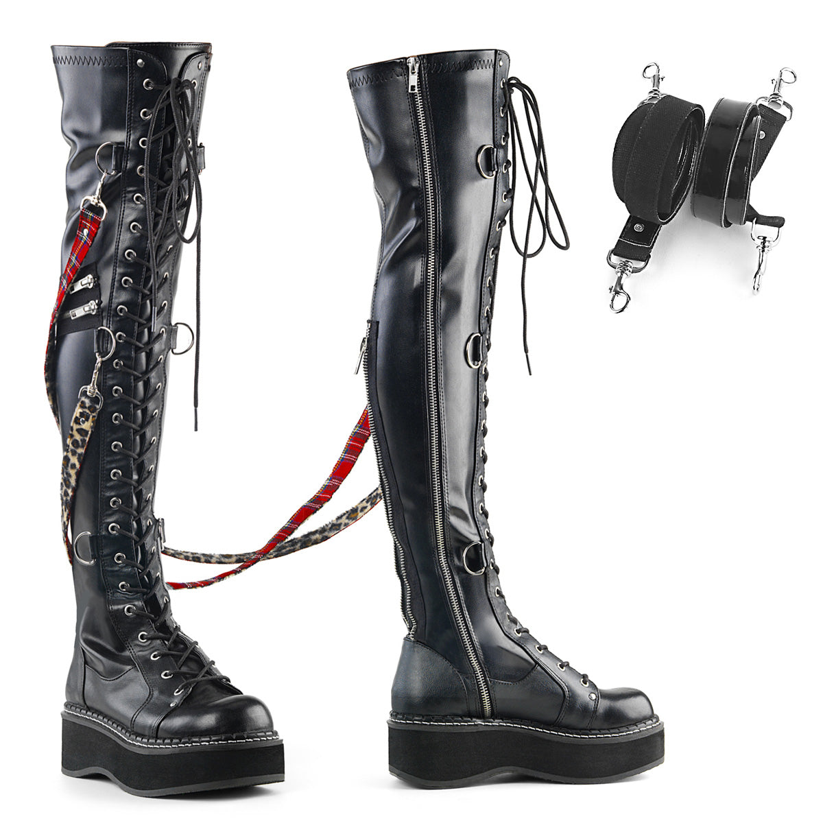 DemoniaCult Botas de mujer EMILY-377 Blk str cuero vegano